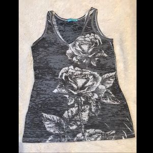 Gray and white flower tank top-XL